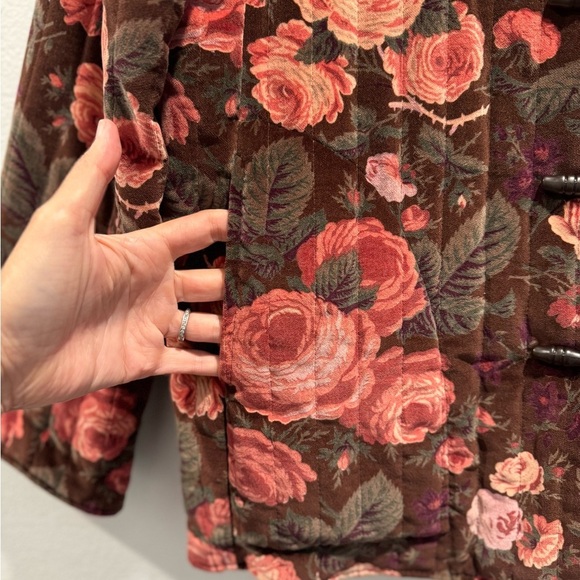 VTG Floral Print Velvet Quilted Jacket Toggle Cottagecore Prairie Hippie Boho - Picture 5 of 9